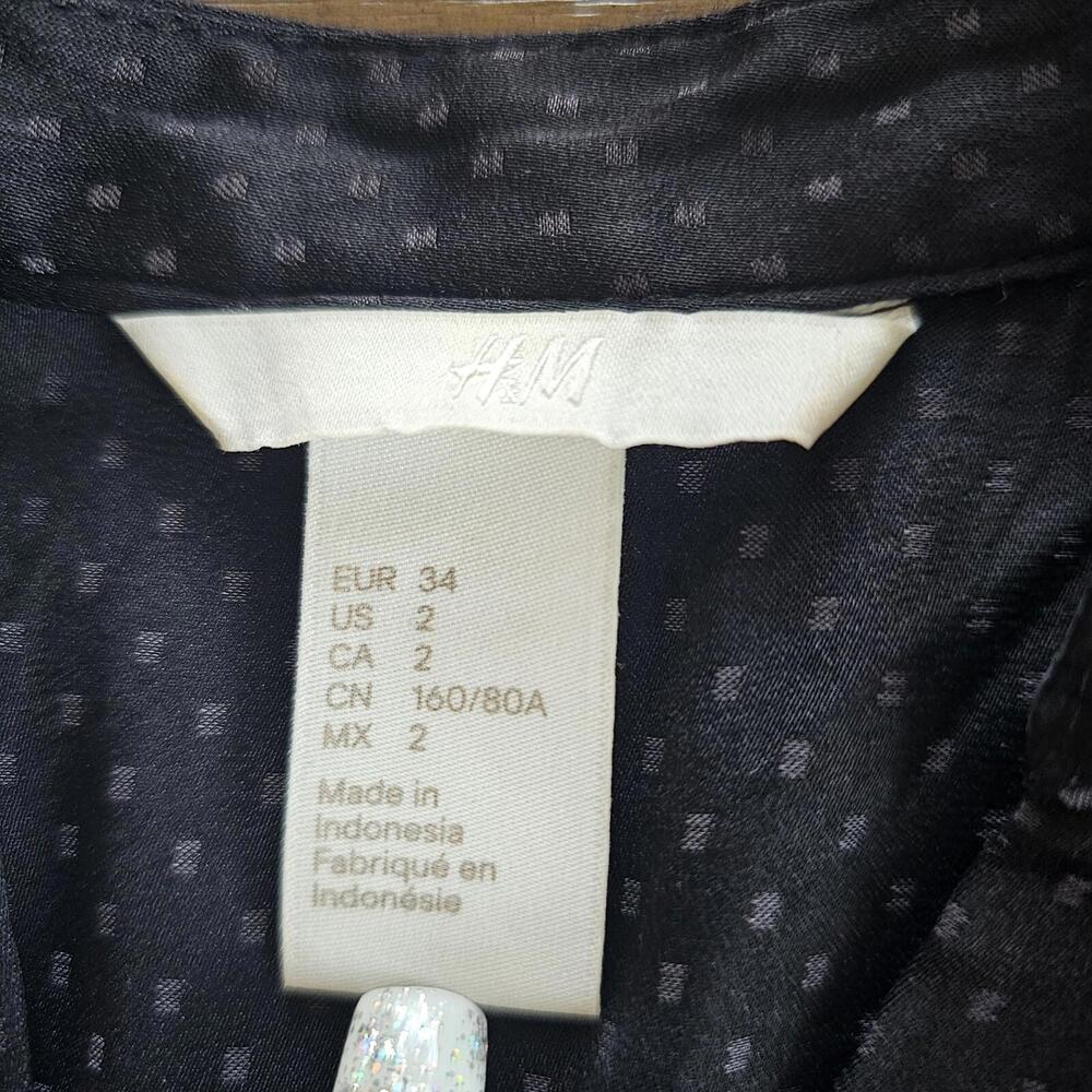 H&M Black Polka Dot Long Sleeve Blouse, Women's Sz 2 - Picture 10 of 11